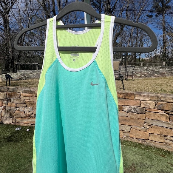 Nike Womens' Light Lime Green and Turquoise Dri-FIT Tank Top - Picture 2 of 15